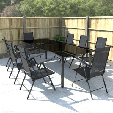 8 Seater Dining Set 308 - Textilene Recliners, Rectangular Table