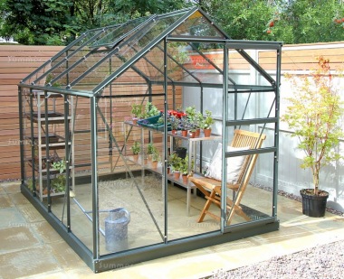 Aluminium Greenhouse 13 - Green, Toughened Glass