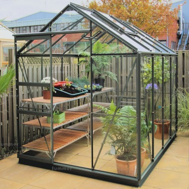 Green Aluminium Greenhouse 141 - Extra Tall High Eaves Green Aluminium Greenhouse 141 - Extra Tall High Eaves