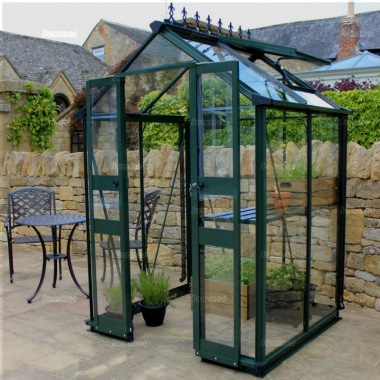 Aluminium Greenhouse 243 - Green, Zero Threshold Doorway