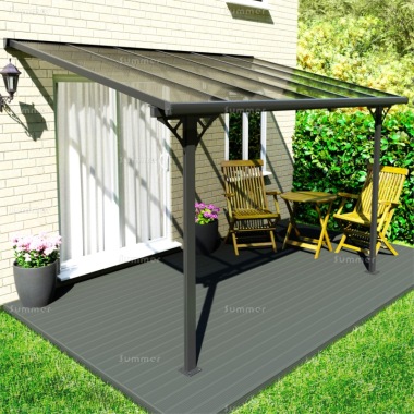 Aluminium Lean To Gazebo 372 - Adjustable Height, Polycarbonate Roof