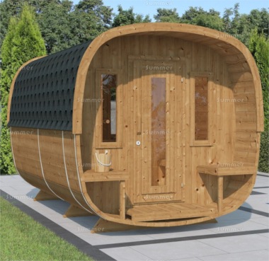 Log Barrel Sauna 953 - 2 Rooms, Felt Tiles, Verandah