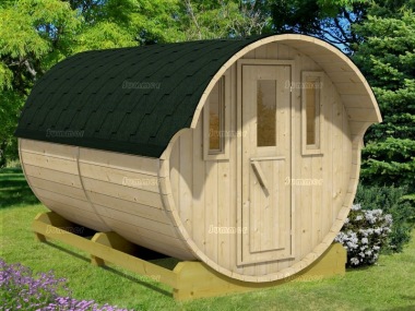 Log Barrel Sauna 994 - 2 Rooms, Slatted Benches, Felt Tiles