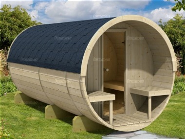 Log Barrel Sauna 995 - 2 Rooms, Felt Tiles, Verandah Log Barrel Sauna 995 - 2 Rooms, Felt Tiles, Verandah