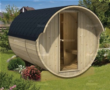 Log Barrel Sauna 996 - 2 Rooms, Slatted Benches, Felt Tiles