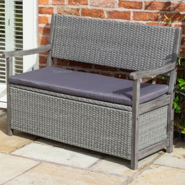 2 Seater Rattan Storage Bench 936 - Hardwood Frame, Hinged Lid