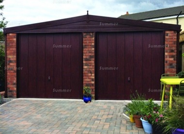 Spar Apex Double Concrete Garage 304 - Dark Woodgrain, Brick Posts