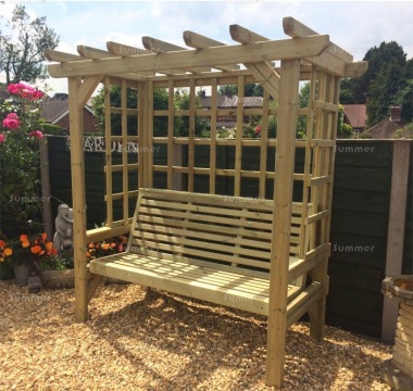 Pressure Treated Arbour 909 - Pergola Style Roof, Trellis