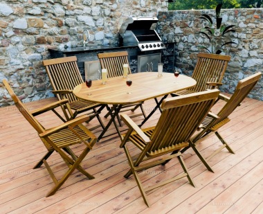 6 Seater Teak Dining Set 191 - Folding Armchairs, Folding Table