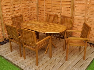 6 Seater Teak Set 199 - Stacking Armchairs, Folding Table