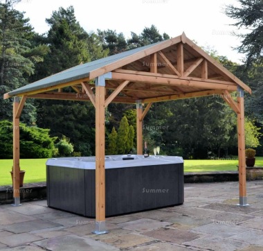 Wooden Gazebo 59 - Decorative Apex Roof, Metal Brackets