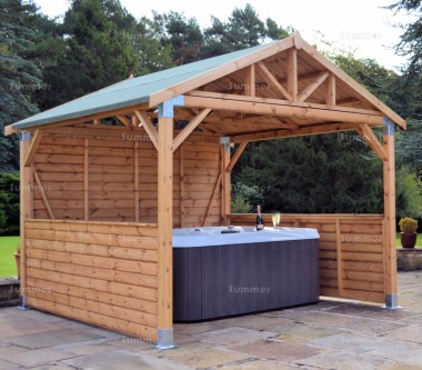 Wooden Gazebo 60 - Decorative Apex Roof, Walls, Metal Brackets