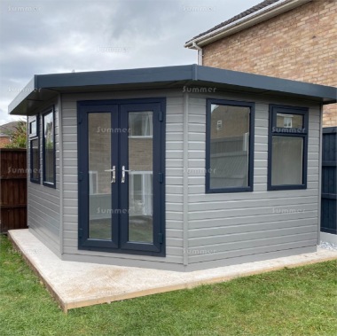 Corner Summerhouse 454 - Painted, Double Glazed PVCu, Fitted Free