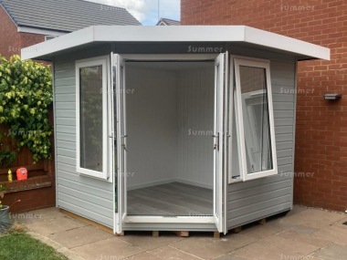 Corner Summerhouse 455 - Painted, Double Glazed PVCu, Fitted Free