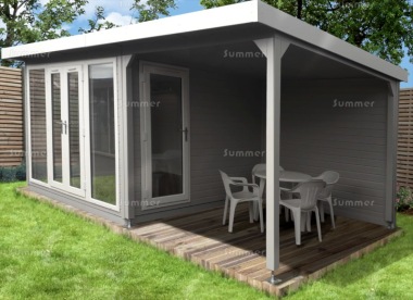 Pent Garden Office 457 - Painted, PVCu, Verandah, Fitted Free