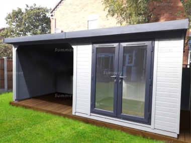 Pent Garden Office 458 - Painted, PVCu, Verandah, Fitted Free