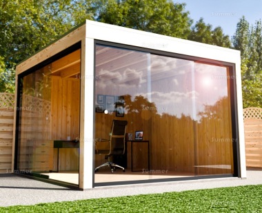 Modern Wooden Gazebo 860 - Pent Roof, Sliding Glass Walls