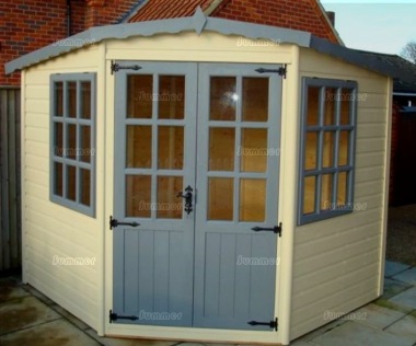 Corner Summerhouse 19 - Painted, Georgian, Double Door, Fitted Free