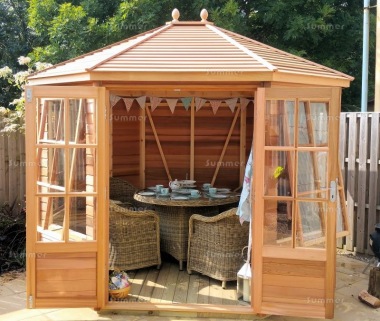 Cedar Octagonal Summerhouse 744 - Toughened Glass