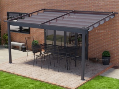 Lean To Gazebo 160 - Powder Coated Aluminium, Retractable Canopy Lean To Gazebo 160 - Powder Coated Aluminium, Retractable Canopy