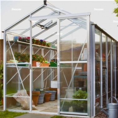 Grey Aluminium Greenhouse 610 - Toughened Glass