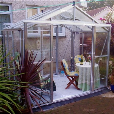 Grey Aluminium Greenhouse 612 - Toughened Glass, Double Door