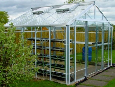 Large Grey Aluminium Greenhouse 615 - Double Door