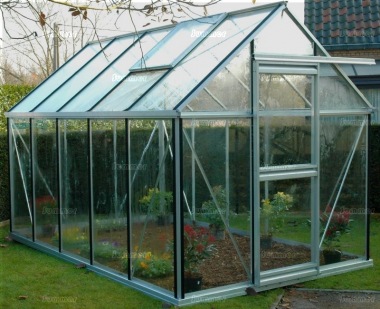 Grey Aluminium Greenhouse 57 - Silver, Toughened Glass