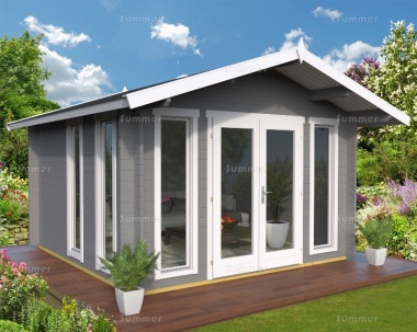 Apex Roof Log Cabin 419 - Double Door, Large Panes