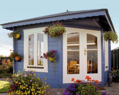 Corner 45mm Log Cabin 681 - Large Panes, Double Glazed Corner 45mm Log Cabin 681 - Large Panes, Double Glazed