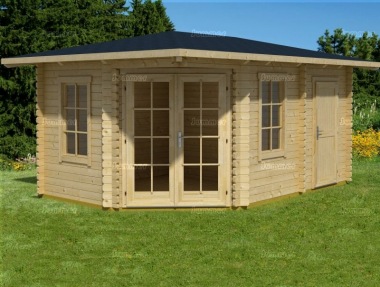 Two Room Double Door 45mm Corner Log Cabin 526 - FSC® Certified