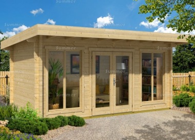 Double Door Pent Roof 70mm Log Cabin 57 - Double Glazed, FSC® Certified Double Door Pent Roof 70mm Log Cabin 57 - Double Glazed, FSC® Certified