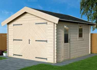 Wooden 45mm Log Garage 673 - Apex, Hinged Doors