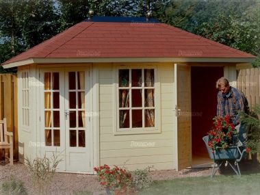 Two Room Double Glazed Corner Log Cabin 250 - Felt Tiles