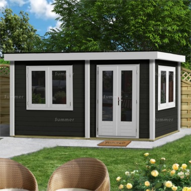 Double Door 45mm Pent Roof Log Cabin 222 - Double Glazed