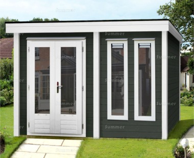 Double Door 28mm Pent Roof Log Cabin 224 - Double Glazed