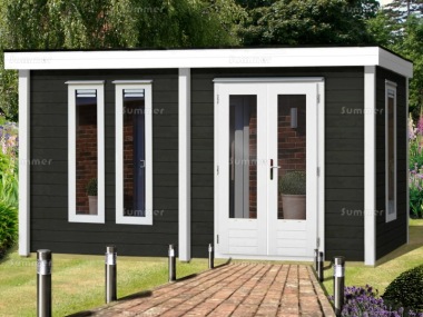 Double Door 45mm Pent Roof Log Cabin 225 - Double Glazed