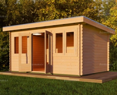 45mm Double Door Pent Roof Log Cabin 622 - Double Glazed