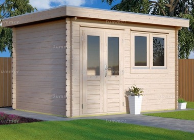 Double Door Pent Roof Log Cabin 657 - Double Glazed