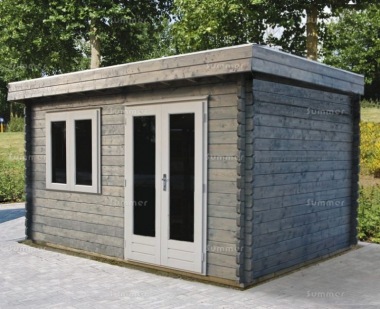 Double Door Pent Roof Log Cabin 669 - Double Glazed