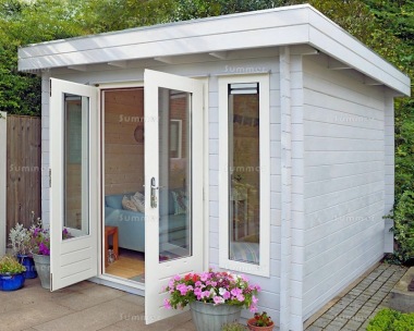 Double Door Pent Roof Log Cabin 671 - Double Glazed