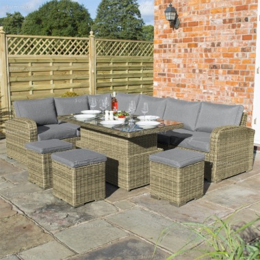 10 Seater Rattan Corner Set 738 - Aluminium Frame, Adjustable Table