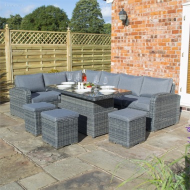 10 Seater Rattan Corner Set 739 - Aluminium Frame, Adjustable Table