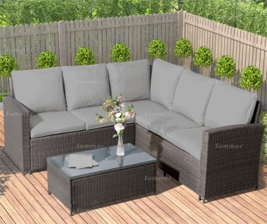 6 Seater Rattan Corner Lounge Set 410 - Steel Frame, 100mm Cushions