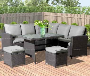 8 Seater Rattan Corner Dining Set 414 - Steel Frame, 80mm Cushions