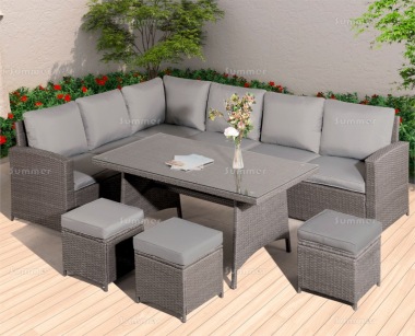 9 Seater Rattan Corner Dining Set 418 - Steel Frame, 100mm Cushions