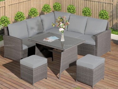 8 Seater Rattan Corner Dining Set 615 - Aluminium Frame, 100mm Cushions