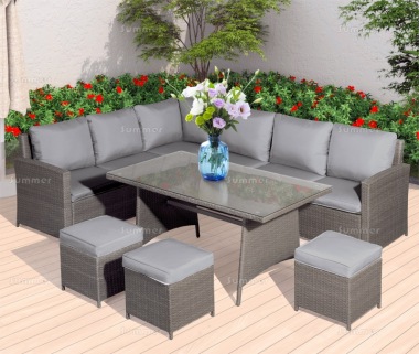 9 Seater Rattan Corner Dining Set 619 - Aluminium Frame, 100mm Cushions