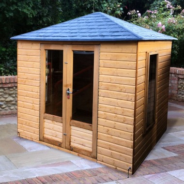 Hipped Summerhouse 195 - Slate Effect Roof, Low Level Glazing