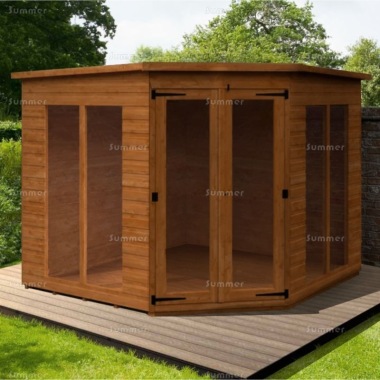 Corner Summerhouse 146 - Shiplap, Large Panes, Double Door